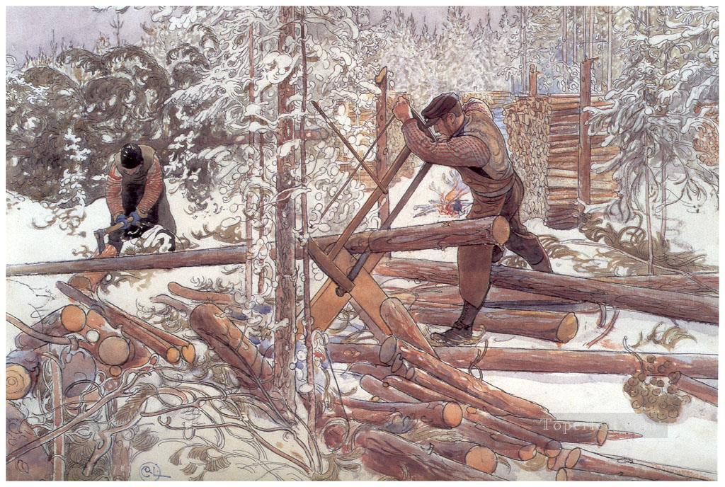 woodcutters in the forest 1906 Carl Larsson Oil Paintings